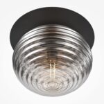 Reels 1 Lamp Ceiling Light, Black, Smoked Ribbed Glass, Flush, 35cm Diameter