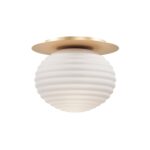Reels 1 Light Ceiling Lamp, Gold, White Ribbed Glass, Flush, 35cm Diameter