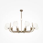 Rendez-vous Brass Chandelier, 10 Lamp, Metal, White Glass, 116cm Wide