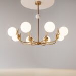 Rendez-vous Brass Chandelier, 8 Light, Metal, White Glass, 103cm Wide