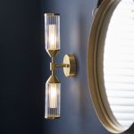 Mauris Double Wall Light, Brass, Ribbed Glass