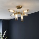 Mauris Ceiling Light, Brass, Glass, 6 Lamp, Semi Flush