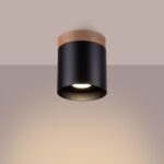 Riflo Surface Mounted Downlight, Black Metal & Wood, 1 Lamp, GU10, 12cm Diameter