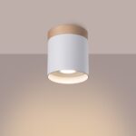 Riflo Surface Mounted Downlight, White Metal & Wood, 1 Light, GU10, 12cm Diameter