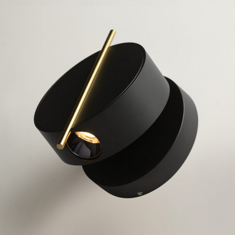 nuance black & brass reading wall lamp, adjustable, circular, 3000k led, 3w