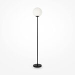 Ring Black Floor lamp, 1 Lamp, Metal, White Glass, 155cm Height