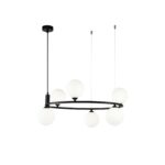 Ring Black Chandelier, 6 Lamp, Opal Glass, Metal, 58cm Wide