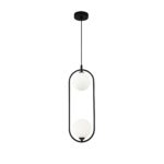 Ring Black Pendant Lamp, 2 Light, Opal Glass, Metal, 17cm Wide