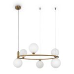 Ring Brass Chandelier, 6 Lamp, Opal Glass, Metal, 58cm Wide