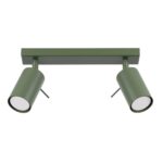 Oringo 2 Light Ceiling Spotlight, Olive Green, Metal Bar, Adjustable Heads, 30cm Length