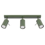 Oringo 3 Light Ceiling Spotlight, Olive Green, Metal Bar, Adjustable Heads, 45cm Length