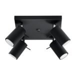 Oringo 4 Light Square Ceiling Spotlight, Black, Adjustable Heads, 25cm Wide