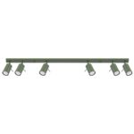 Oringo 6 Lamp Ceiling Spotlight, Olive Green, Metal Bar, Adjustable Heads, 117cm Length