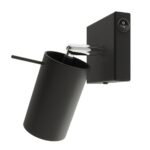 Oringo Wall Spotlight With Switch, Black Metal, Adjustable Head, GU10, 8cm Wide