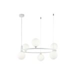 Ring White Chandelier, 6 Light, Opal Glass, Metal, 58cm Wide