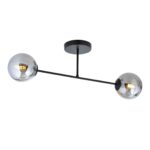 Rome 2 Lamp Ceiling Light, Black, Grey Glass, 55cm