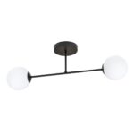 Rome Ceiling Light, 2 Lamp, Black, Opal Glass, 55cm
