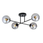 Rome 4 Light Ceiling Lamp, Black, Grey Glass, 55cm