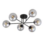 Rome Semi Flush Ceiling Light, 6 Lamp, Black, Grey Glass, 75cm