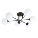 Rome Semi Flush Ceiling Lamp, 6 Light, Black, Opal Glass, 75cm