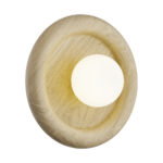 Rondas Light Wood. IP44 Wall Lamp, Ceiling Mountable, 1 Light, Opal Glass Globe, 26cm Diameter