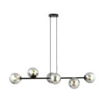 Rostin Pendant Lamp, Grey Glass, Black, Linear 6 Light, 110cm