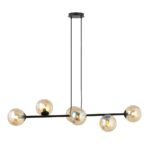 Rostin Pendant Light, 6 Lamp, Amber Glass, Black, 110cm