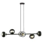 Rostin Linear Pendant Lamp, 6 Light, Clear/Stripe Glass, Black, 110cm