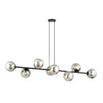 Rostin Pendant Light, Grey Glass, Black, Linear 8 Lamp, 130cm