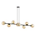 Rostin Pendant Lamp, 8 Light, Amber Glass, Black, 130cm