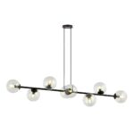 Rostin 8 Lamp Pendant Light, Black, Clear Glass, 130cm