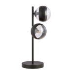 Rostin Table Lamp, 2 Light, Clear/Stripe Glass, Black