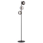 Rostin Floor Lamp, 3 Light, Black, Clear/Striped Glass