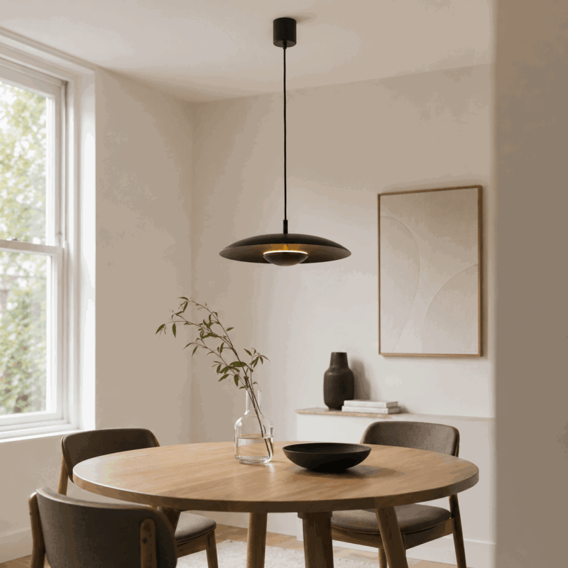 bolan black led pendant lamp, 12.5w, 3000k, steel, 42cm diameter