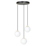 Ryell 3 Light Pendant Lamp, Black, Gold, Opal Glass, 40cm
