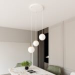 Ryell 3 Lamp Pendant Light, White, Opal Glass, 40cm