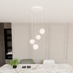 Ryell 4 Light Pendant Lamp, White, Opal Glass, 40cm