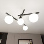 Samart 4 Lamp Ceiling Light, Black, Opal Glass, 63cm