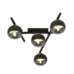 Samart 4 Lamp, Flush Ceiling Light, Black, Stripe/Clear Glass, 63cm