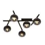 Samart 5 Light, Flush Ceiling Lamp, Black, Stripe/Clear Glass, 67cm