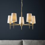 Lilt Chandelier, Brass, 5 Arm, White Shades, 60cm