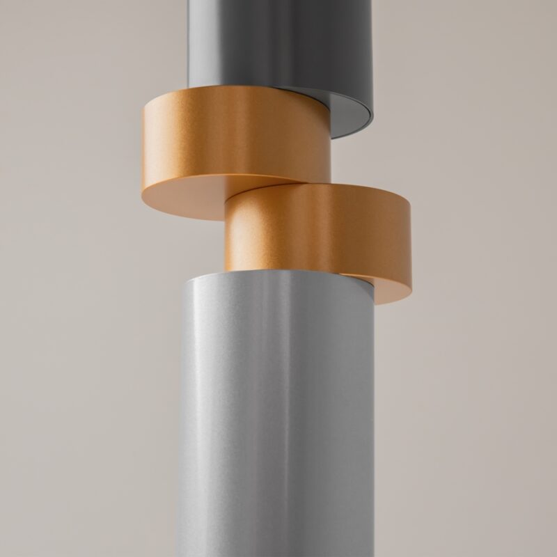 palette single pendant lamp, metal, grey & silver shade, gold detail, 9.5cm wide