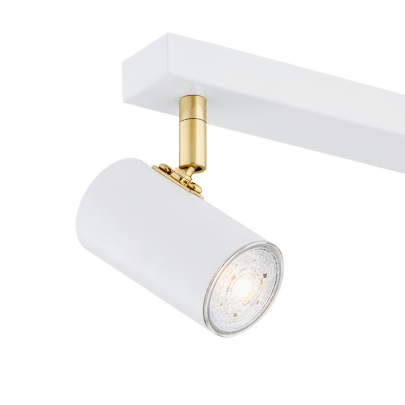 agos 2 light white adjustable ceiling spotlight, brass rods, 35cm width