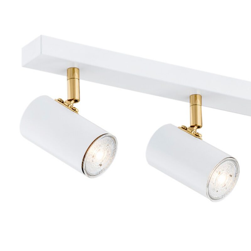 agos 4 light white adjustable ceiling spotlight, brass rods, 62cm width