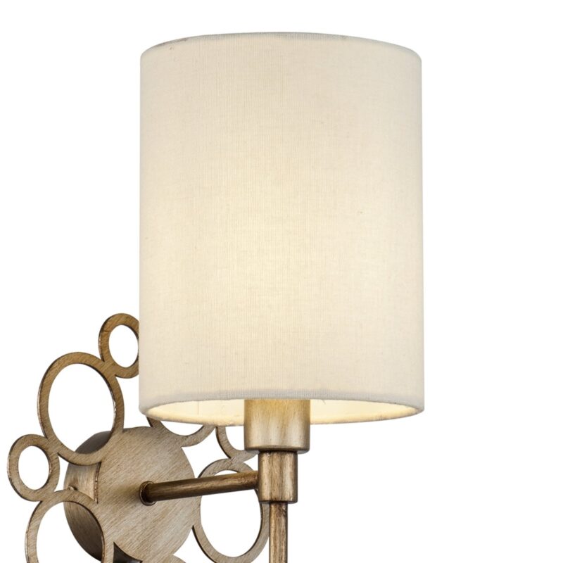 anna gold wall lamp, cream fabric shade, gold metal, 18cm wide
