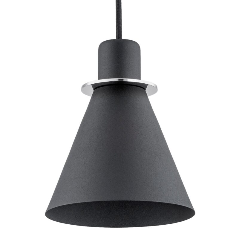 everly black pendant lamp, 1 light, chrome trim, 14.cm width