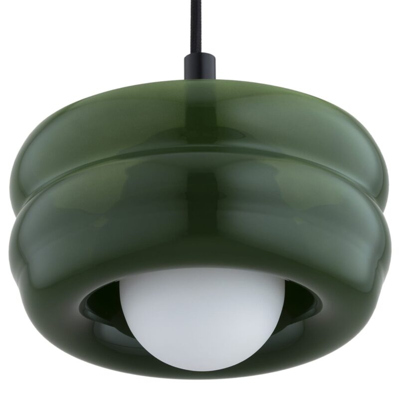 evo pendant light fixture, dark green & opal glass, 19cm width, 1 lamp