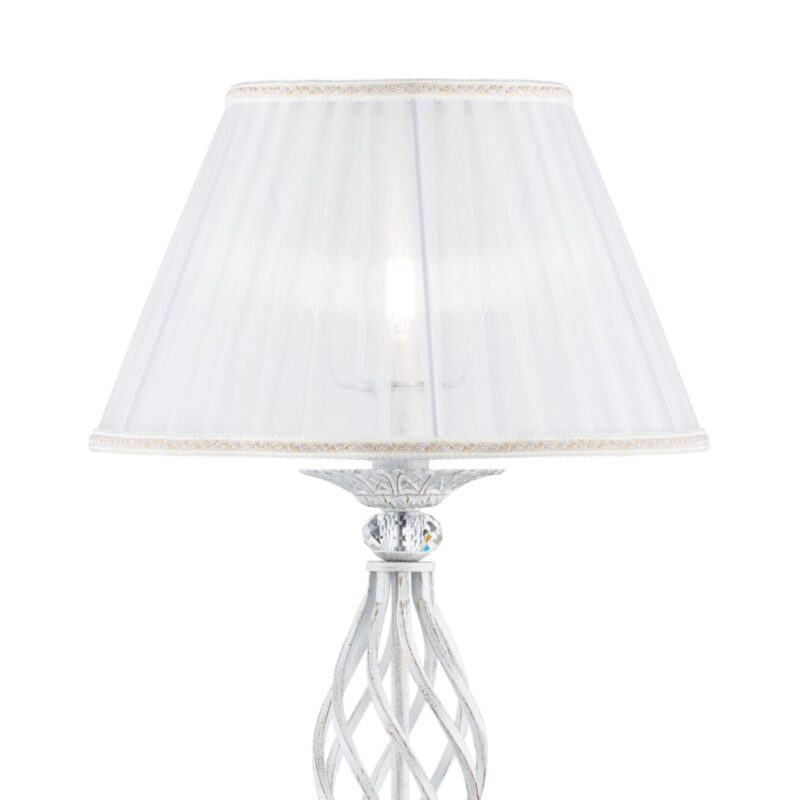 grace table lamp, white metal, fabric lampshade, crystal glass detail, 55cm height