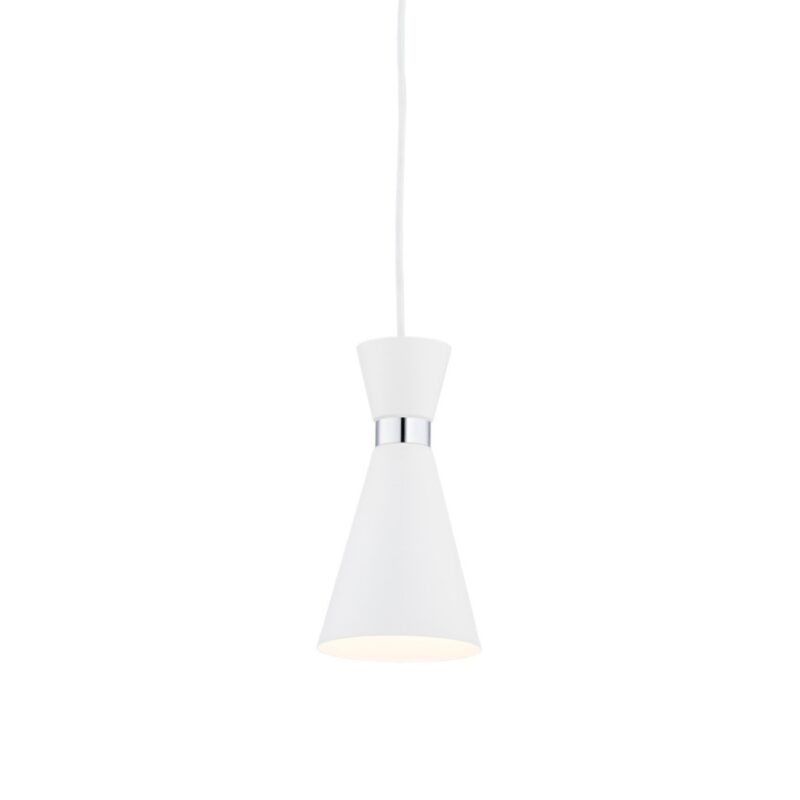 luke white pendant light, cone steel shade, 1 light, 14cm wide
