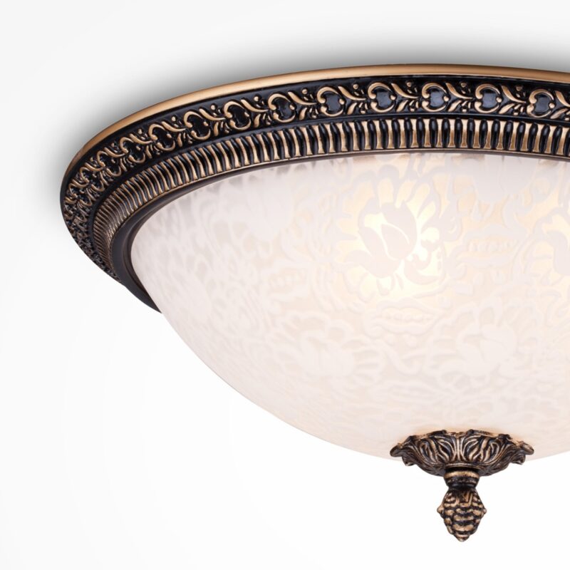 pascal bronze ceiling light, flush fitting, 3 light, metal, glass, 37cm wide